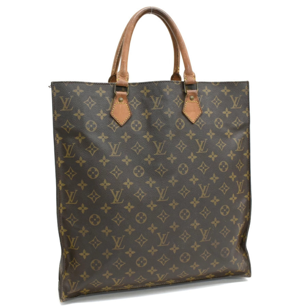 Louis Vuitton Sac Plat Tote Bag Monogram Canvas Leather Brown